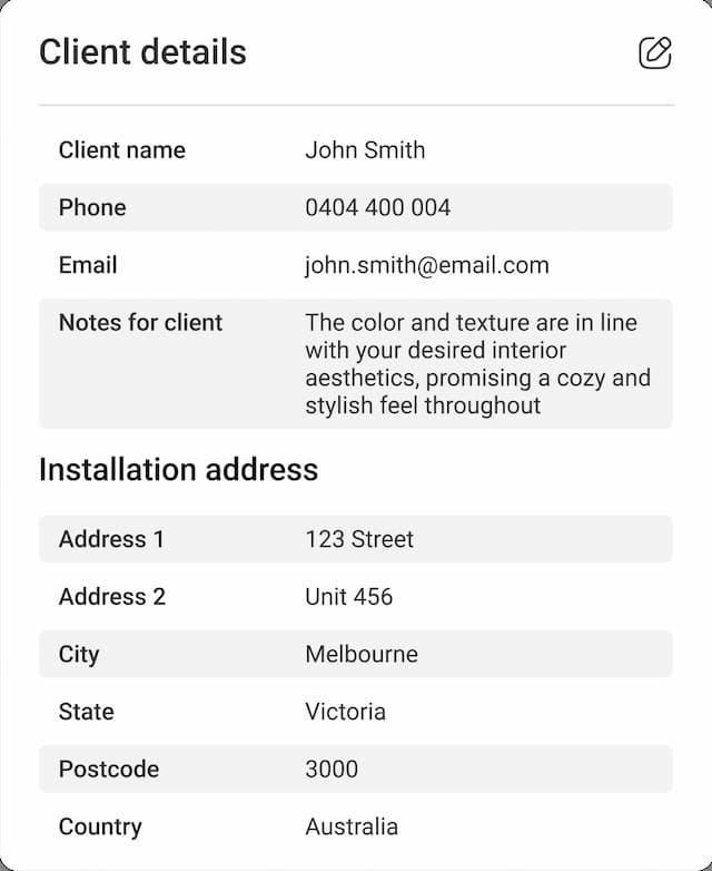 client details screenshot