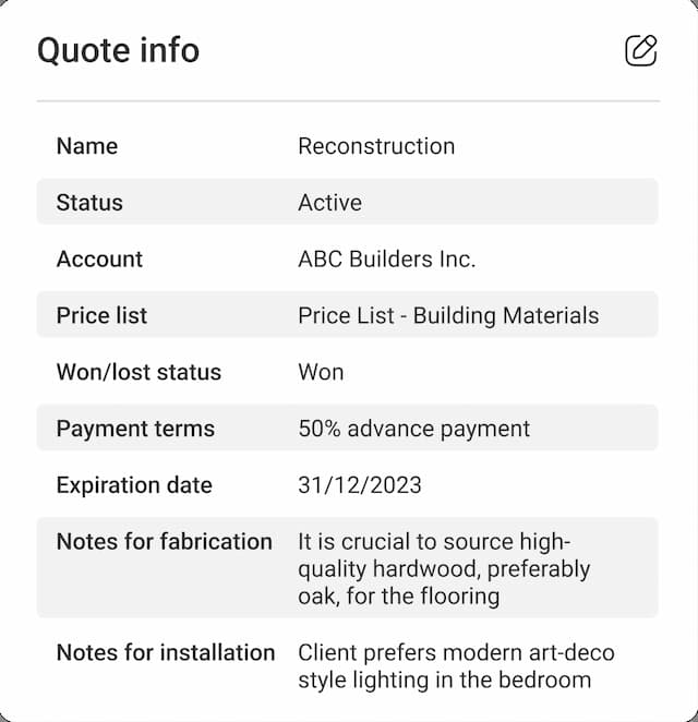 quote info screenshot